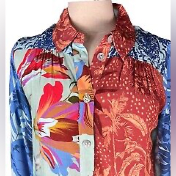 Soft Surrounding Mixed Pattern Button Up Blouse Womens Sz S Floral Multi Color - Picture 2 of 11